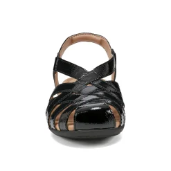 Hot Earth Shoes Berri Woven Casual Round Toe Slip-on Sandals Black Patent