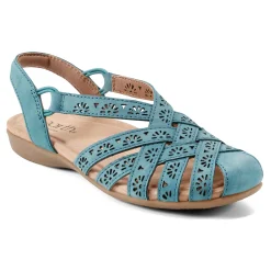 Outlet Earth Shoes Briel Round Toe Casual Slingback Flat Sandals Turquoise