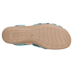 Outlet Earth Shoes Briel Round Toe Casual Slingback Flat Sandals Turquoise