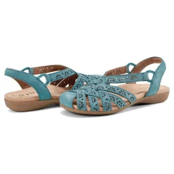 Outlet Earth Shoes Briel Round Toe Casual Slingback Flat Sandals Turquoise