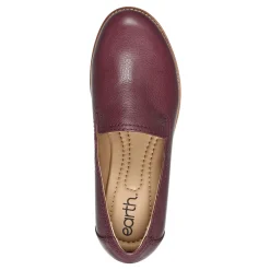 Outlet Earth Shoes Edna Round Toe Casual Slip-on Flat Loafers Dark Red