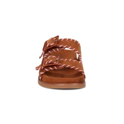 Outlet Earth Shoes Fausto Round Toe Casual Flat Strappy Sandals Medium Brown