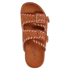 Outlet Earth Shoes Fausto Round Toe Casual Flat Strappy Sandals Medium Brown