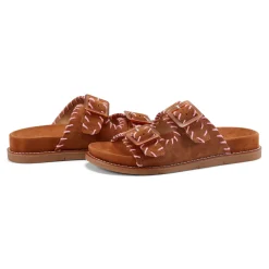 Outlet Earth Shoes Fausto Round Toe Casual Flat Strappy Sandals Medium Brown