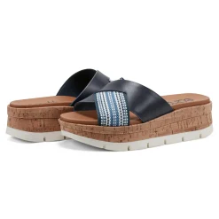 Hot Earth Shoes Finale Casual Slip-On Wedge Platform Sandals Dark Blue
