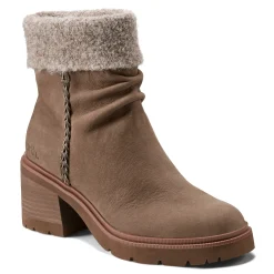 Clearance Earth Shoes Gresa Waterproof Block Heel Round Toe Casual Booties Taupe