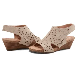 Clearance Earth Shoes Halin Round Toe Casual Slingback Wedge Sandals Light Natural