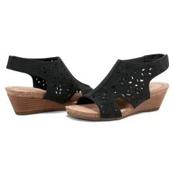 Hot Earth Shoes Halin Round Toe Casual Slingback Wedge Sandals Black