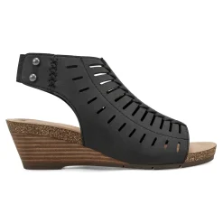 Discount Earth Shoes Hana Round Toe Laser Cut Dress Sandals Black