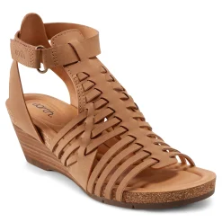 Discount Earth Shoes Hattie Round Toe Strappy Wedge Sandals Medium Brown