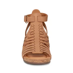 Discount Earth Shoes Hattie Round Toe Strappy Wedge Sandals Medium Brown