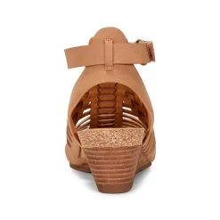 Discount Earth Shoes Hattie Round Toe Strappy Wedge Sandals Medium Brown