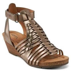 Outlet Earth Shoes Hattie Round Toe Strappy Wedge Sandals Pewter