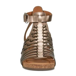 Outlet Earth Shoes Hattie Round Toe Strappy Wedge Sandals Pewter