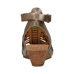 Outlet Earth Shoes Hattie Round Toe Strappy Wedge Sandals Pewter