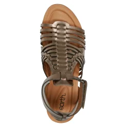 Outlet Earth Shoes Hattie Round Toe Strappy Wedge Sandals Pewter