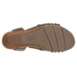 Outlet Earth Shoes Hattie Round Toe Strappy Wedge Sandals Pewter