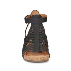 Outlet Earth Shoes Hattie Round Toe Strappy Wedge Sandals Black