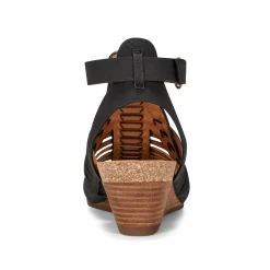 Outlet Earth Shoes Hattie Round Toe Strappy Wedge Sandals Black