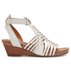 Outlet Earth Shoes Hattie Round Toe Strappy Wedge Sandals Ivory