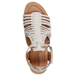 Outlet Earth Shoes Hattie Round Toe Strappy Wedge Sandals Ivory