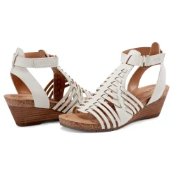 Outlet Earth Shoes Hattie Round Toe Strappy Wedge Sandals Ivory