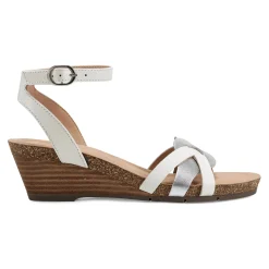 Outlet Earth Shoes Herly Woven Strappy Stacked Heel Dress Sandals White