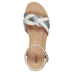 Outlet Earth Shoes Herly Woven Strappy Stacked Heel Dress Sandals White