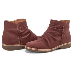 Hot Earth Shoes Hilaree Water Repellent Round Toe Ruched Casual Booties Dark Red