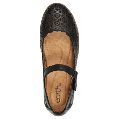 Clearance Earth Shoes Lady Perforated Slip-On Ballet Flat Black