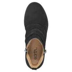 Earth Shoes Nadya Round Toe Ruched Casual Booties Black Suede
