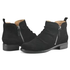 Earth Shoes Nadya Round Toe Ruched Casual Booties Black Suede