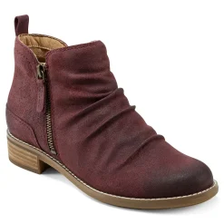 Sale Earth Shoes Nadya Round Toe Ruched Casual Booties Dark Red