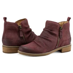 Sale Earth Shoes Nadya Round Toe Ruched Casual Booties Dark Red