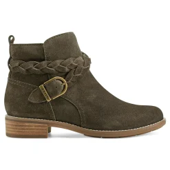 Earth Shoes Nicole Round Toe Stacked Heel Casual Booties Dark Green