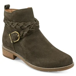Earth Shoes Nicole Round Toe Stacked Heel Casual Booties Dark Green