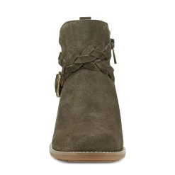 Earth Shoes Nicole Round Toe Stacked Heel Casual Booties Dark Green
