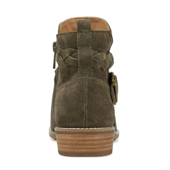 Earth Shoes Nicole Round Toe Stacked Heel Casual Booties Dark Green