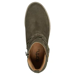 Earth Shoes Nicole Round Toe Stacked Heel Casual Booties Dark Green