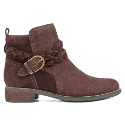 New Earth Shoes Nicole Round Toe Stacked Heel Casual Booties Chocolate Suede