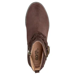 New Earth Shoes Nicole Round Toe Stacked Heel Casual Booties Chocolate Suede