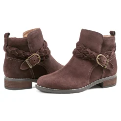 New Earth Shoes Nicole Round Toe Stacked Heel Casual Booties Chocolate Suede