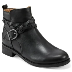 Earth Shoes Nicole Round Toe Stacked Heel Casual Booties Black