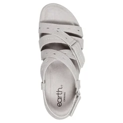 Clearance Earth Shoes Samsin Round Toe Strappy Casual Flat Sandals Light Gray