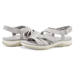Clearance Earth Shoes Samsin Round Toe Strappy Casual Flat Sandals Light Gray