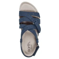 New Earth Shoes Samsin Round Toe Strappy Casual Flat Sandals Dark Blue
