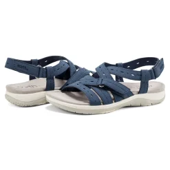 New Earth Shoes Samsin Round Toe Strappy Casual Flat Sandals Dark Blue