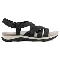 Earth Shoes Samsin Round Toe Strappy Casual Flat Sandals Black