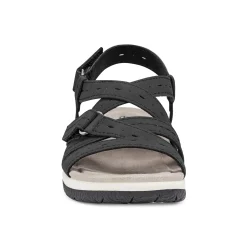 Earth Shoes Samsin Round Toe Strappy Casual Flat Sandals Black