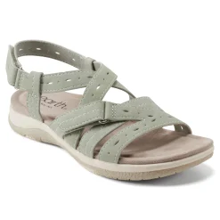 Discount Earth Shoes Samsin Round Toe Strappy Casual Flat Sandals Light Green